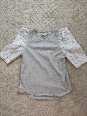 Rebecca Taylor Gray and White Sleeve Blouse, small